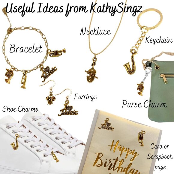 Gold Tone Music Charms Collection Set of 7 Miniature Melodies Metal Instruments - Picture 2 of 9